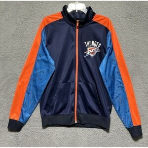 NBA Mens M Navy Blue and Orange OKC Thunder Full Zip Warm Up Jacket Basketball